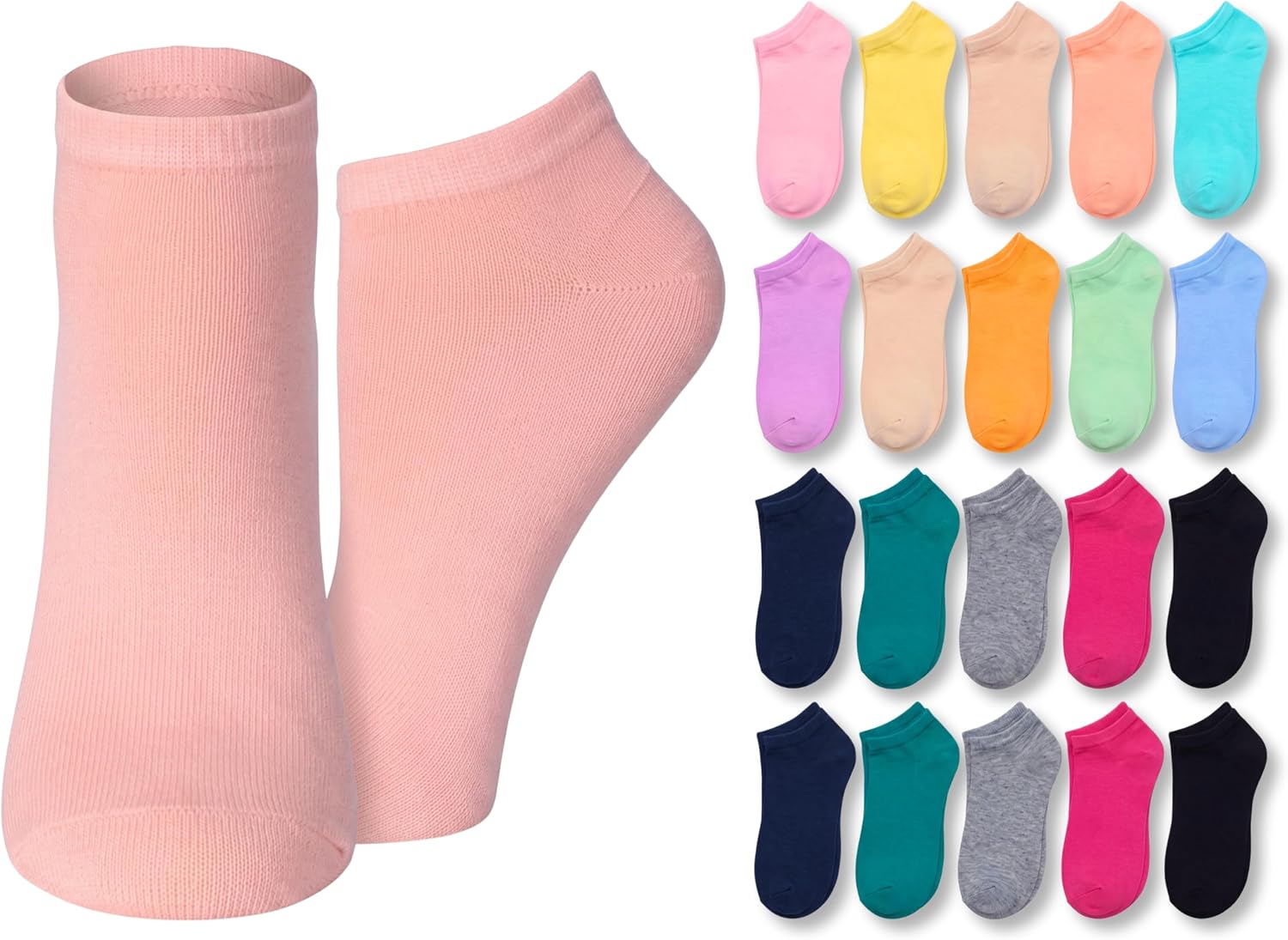 Tipi Toe Women's & Girls 20 Pairs Colorful Patterned No Show Socks For Women Size 9-11