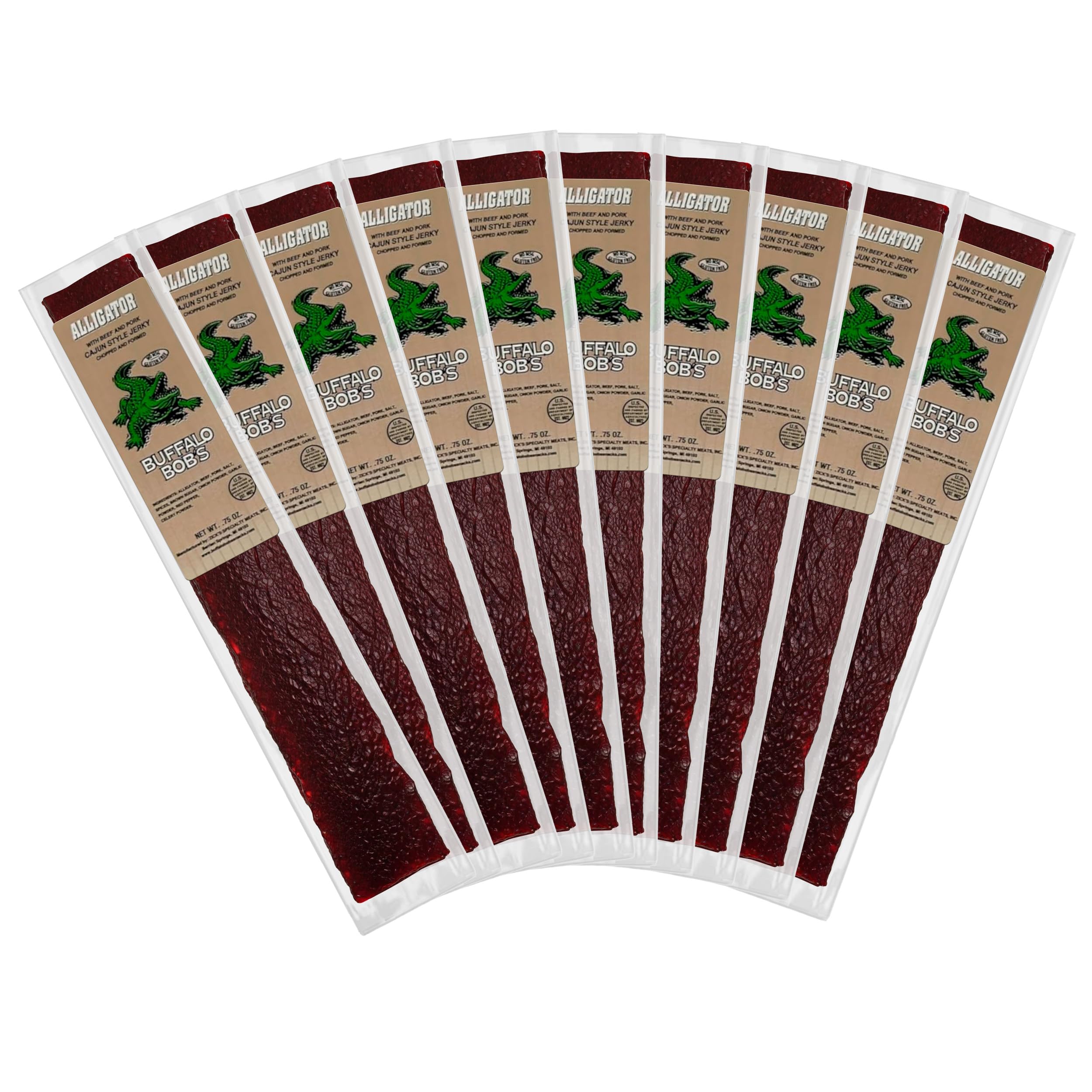 Buffalo Bob's Wild Game Meat Snack - Alligator Cajun Jerky 10 Pack
