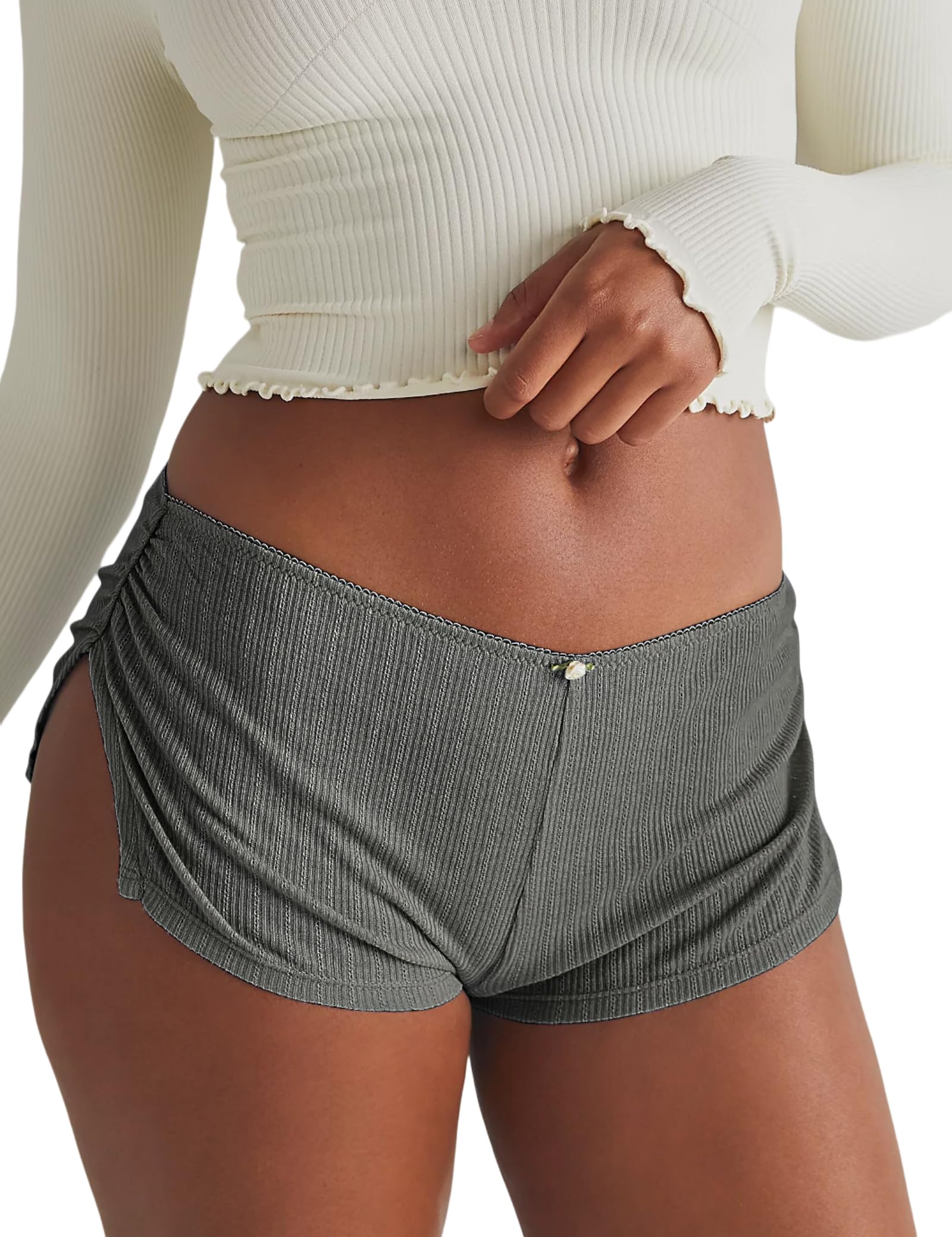 FaroDor Cute Micro Pajamas Shorts for Women Low Rise Side Slit Ruched Lounge Shorts Pj Bottoms