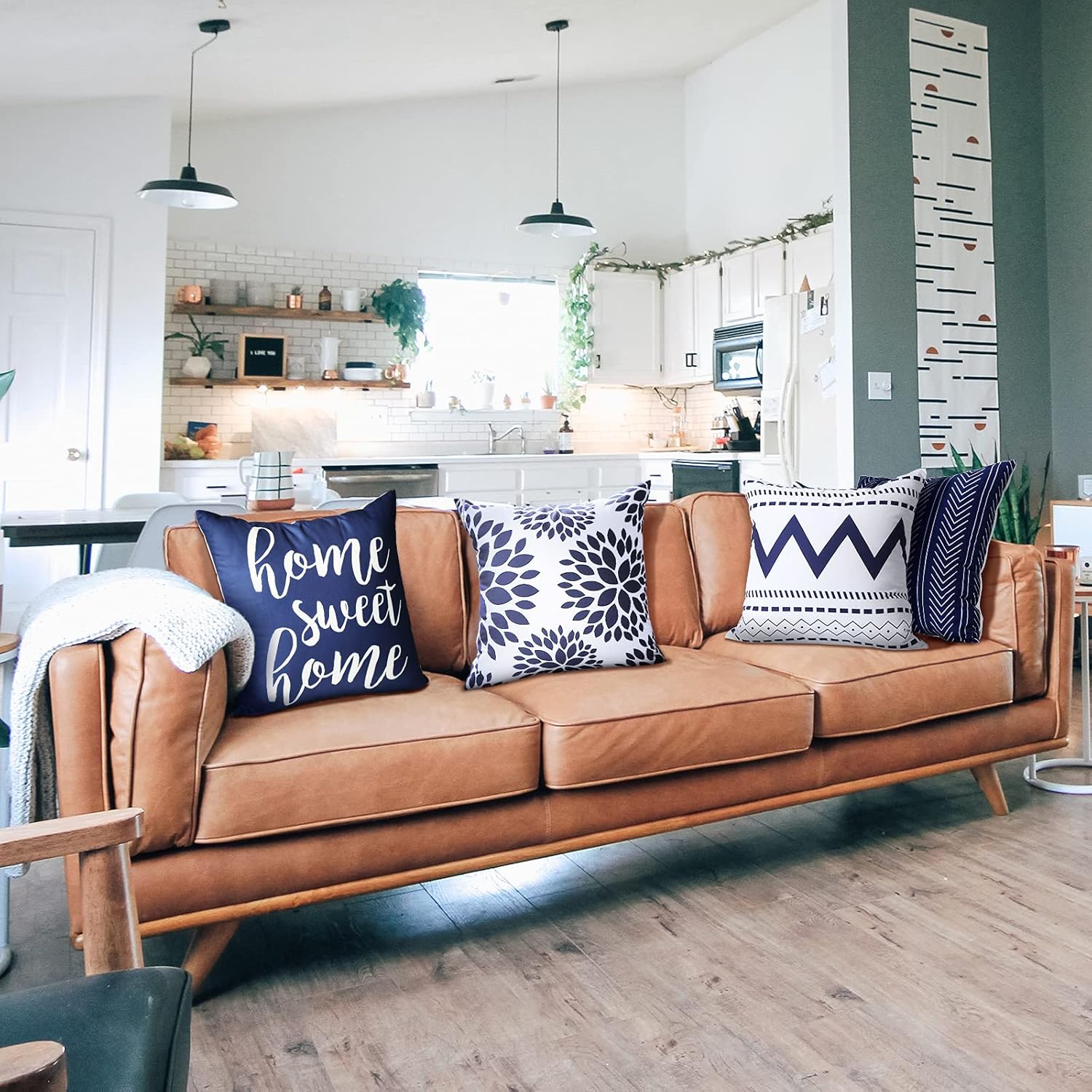 Gusgopo Throw Pillow Covers 18 x 18 Set of 4, Geometry Outdoor Square Pillow Cushion Cases, Modern Decorative Pillow Covers for Couch Sofa Bedroom Car, Blue: Home & Kitchen