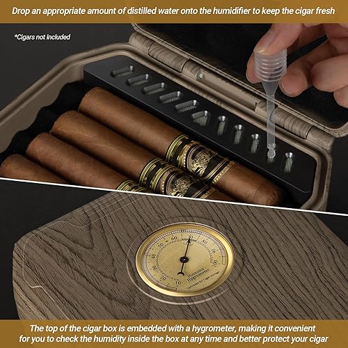 Miniatura 3 de Travel Cigar Humidor Case - Cedar Lined, V Cut Cutter, Portable Humidor with Humidifier & Hygrometer, Holds 7-9 Cigars, Includes Lighter - Gift Set