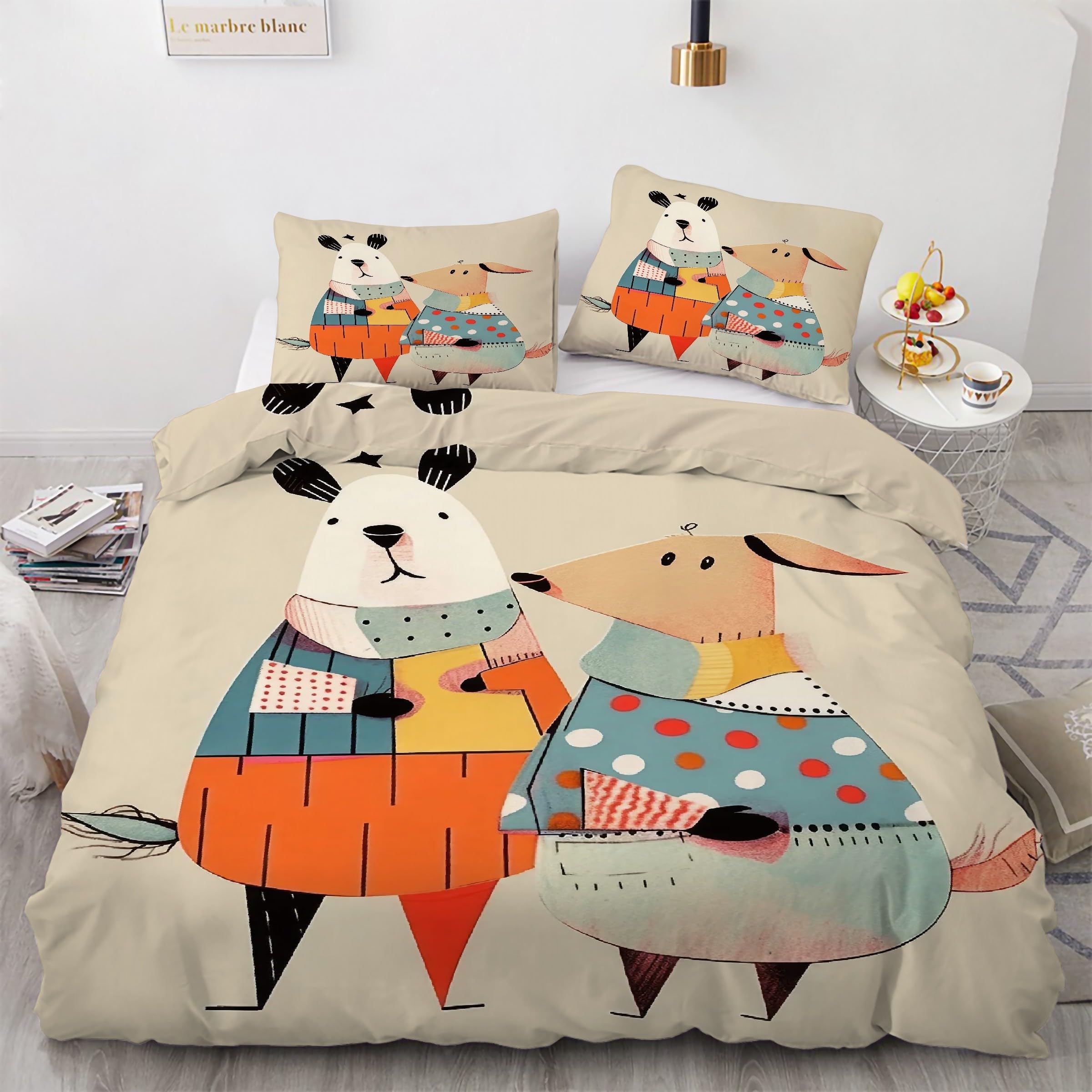 Housse de couette illustration d'animaux pour chambre d'enfant, parure 90x190 microfibre douce