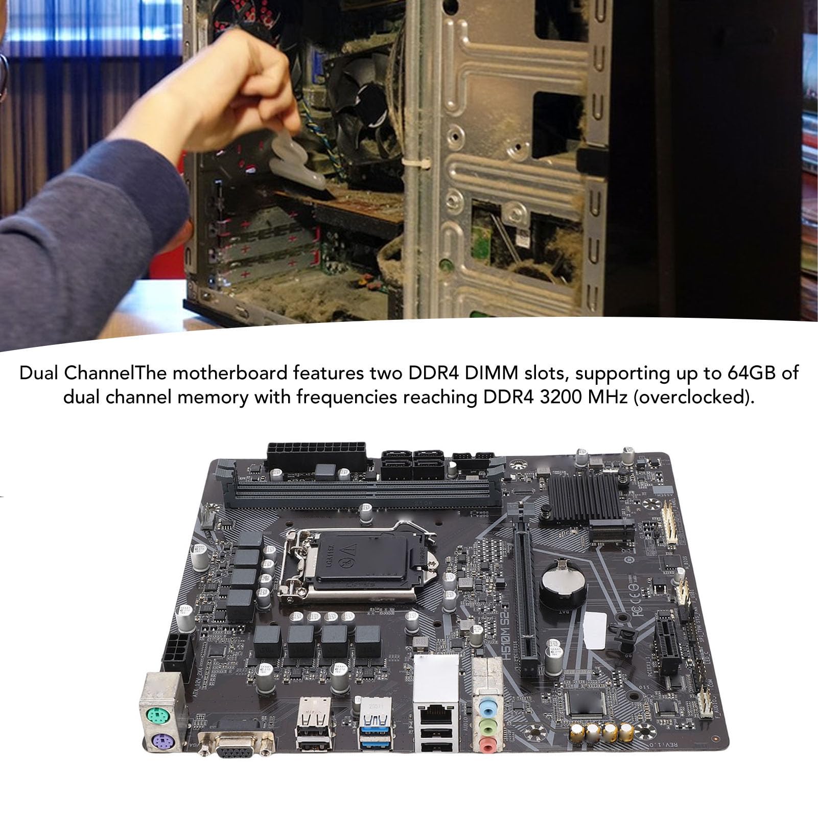 Płyta Główna H510M S2, 2-kanałowa pamięć LGA 1200 DDR4, PCI E4.0X16, M.2/Serial ATA, DVI, Płyta Główna Komputera dla Procesora 10/11 Generacji
