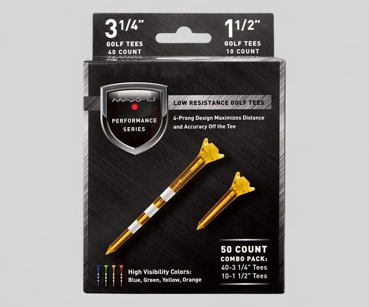 Maxfli Performance Series Low Resistance 3 1/4' & 1 1/2' Assorted Golf Tees - 50 Pack