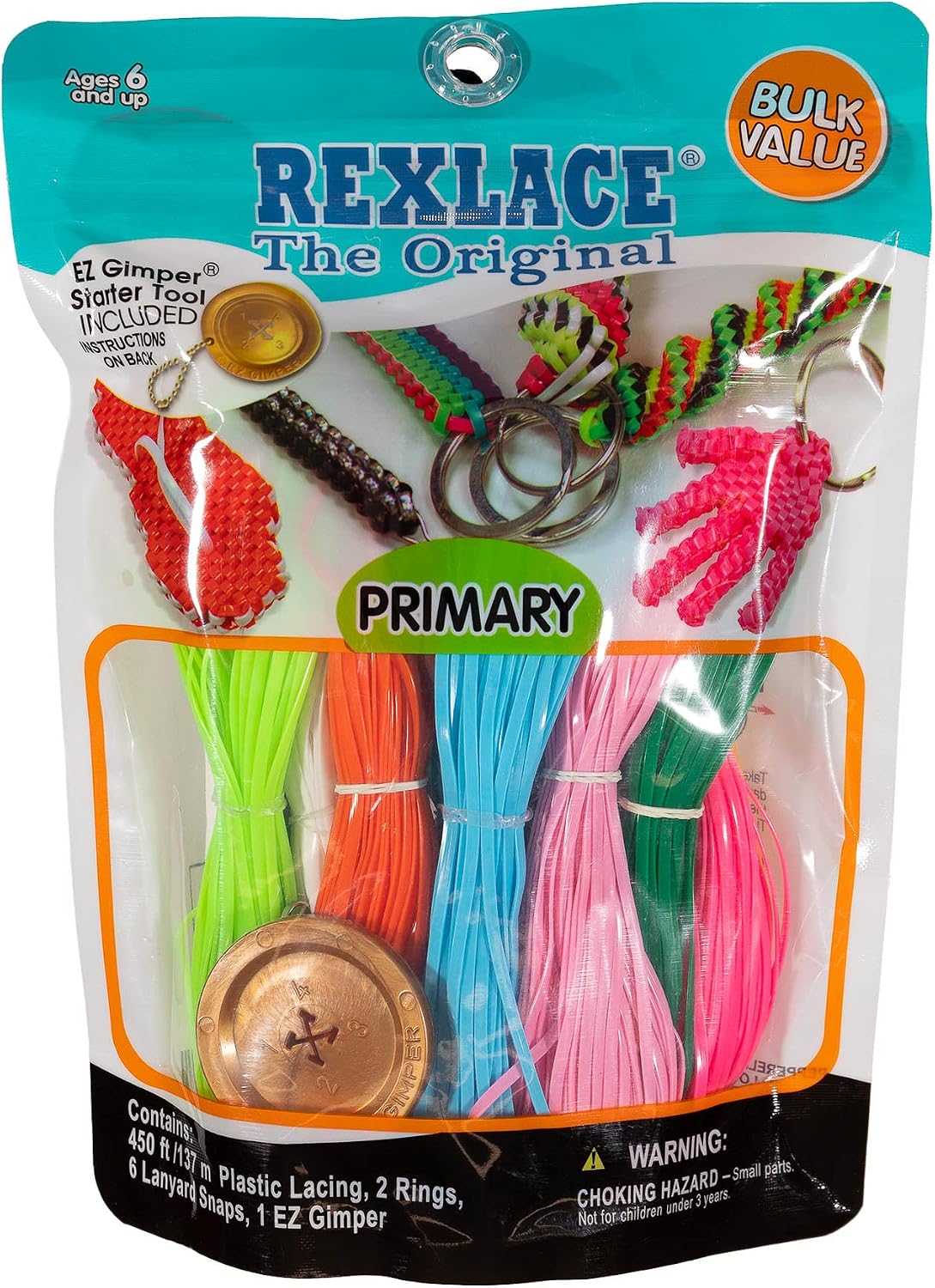 Pepperell Rexlace Cord 450 FT 2 Rings 6 Lanyard Snaps EZ Gimper Beading Line Kit - Primary