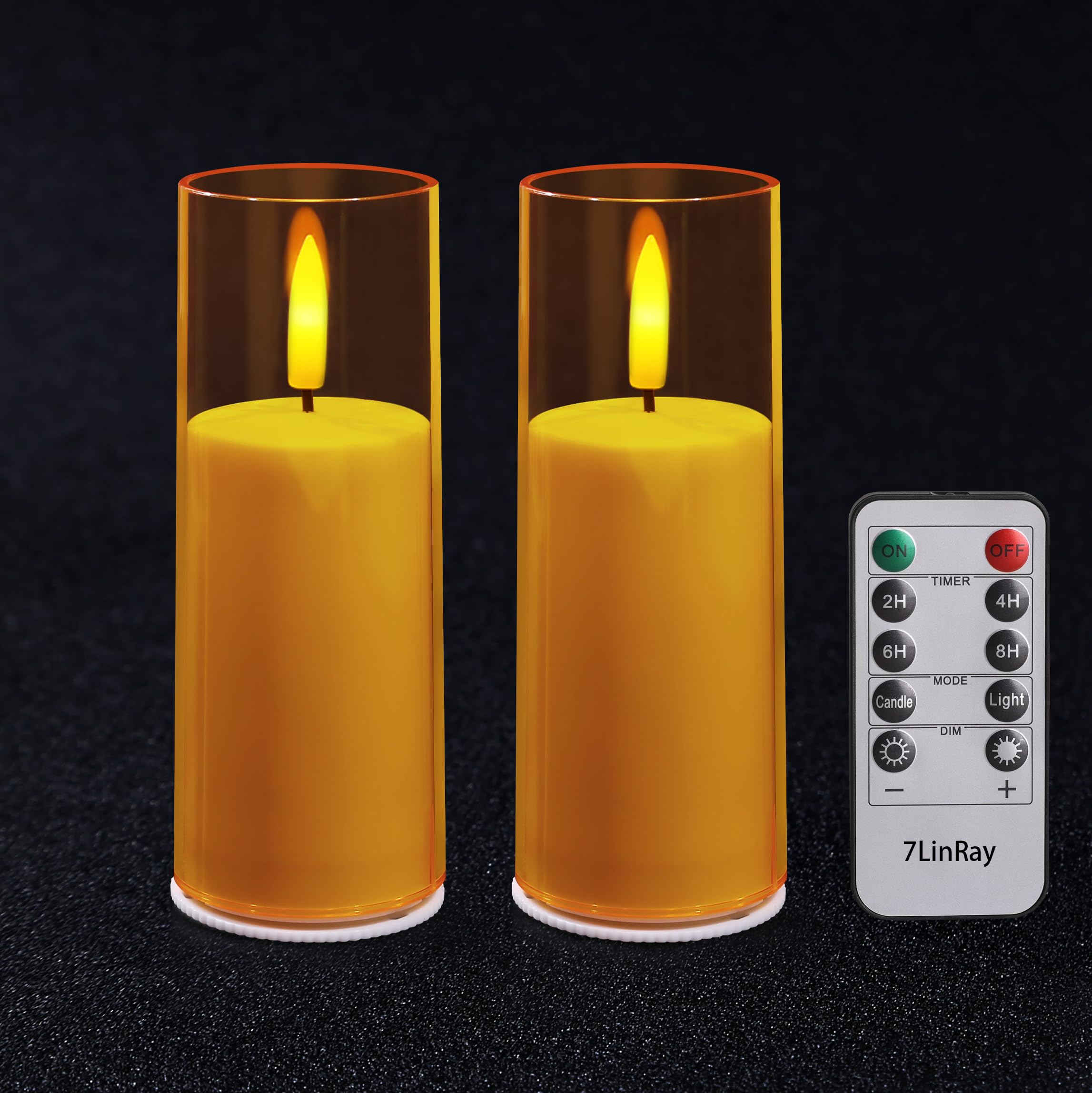 Photo 1 of 7LinRay 2" X 6" Gold Battery Operated Candles Realistic Flickering Flameless Candles with Remote and Timer, Acrylic LED Flameless Pillar Candles for Festival, Wedding, Party, Home, Pack of 2