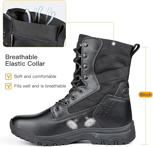 Miniatura 2 de FREE SOLDIER Botas tácticas para hombre de 8 pulgadas, ligeras, botas de combate duraderas, botas de trabajo militares de gamuza duradera, botas de