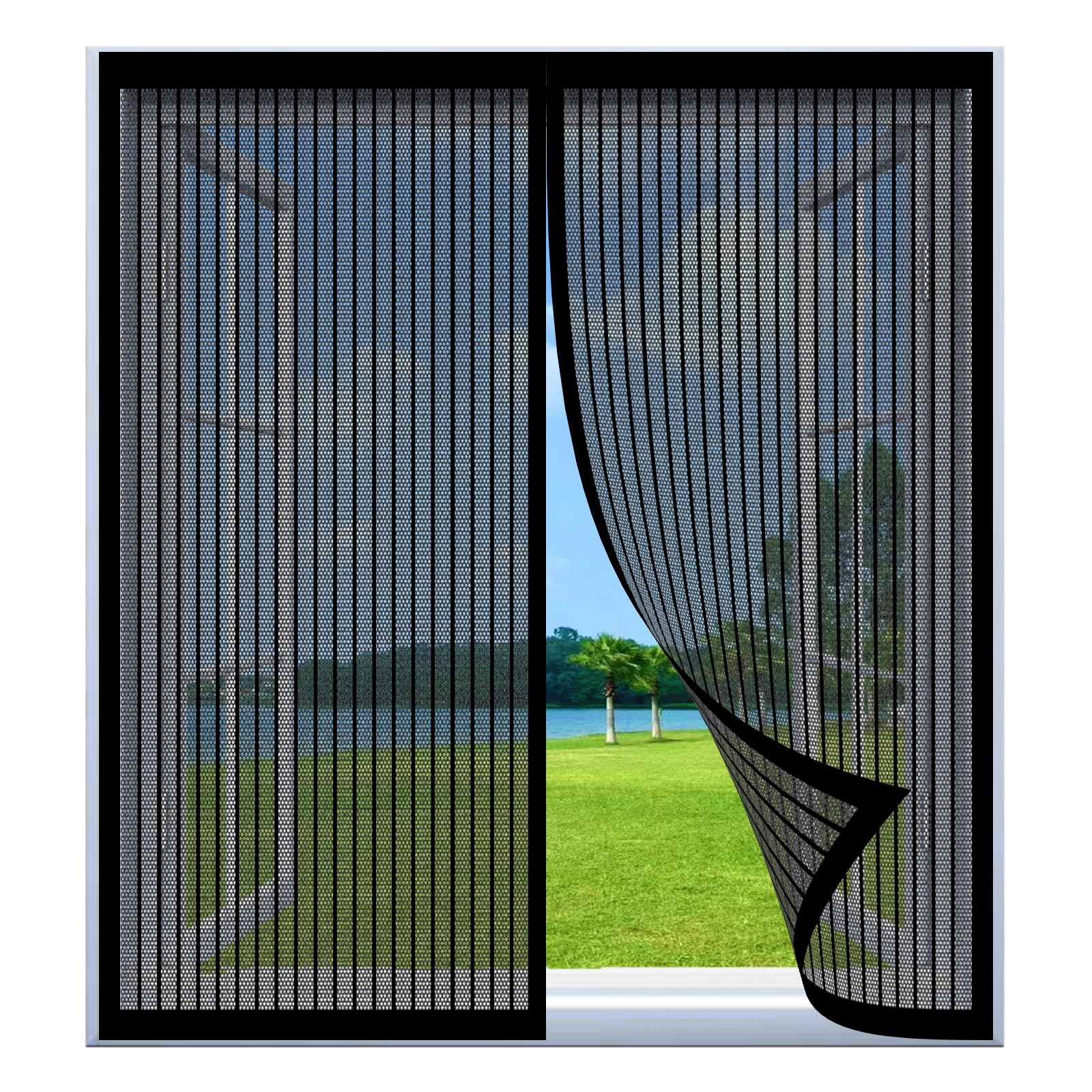 Moustiquaire fenêtre magnétique stop insectes sans perçage toile extensible noire