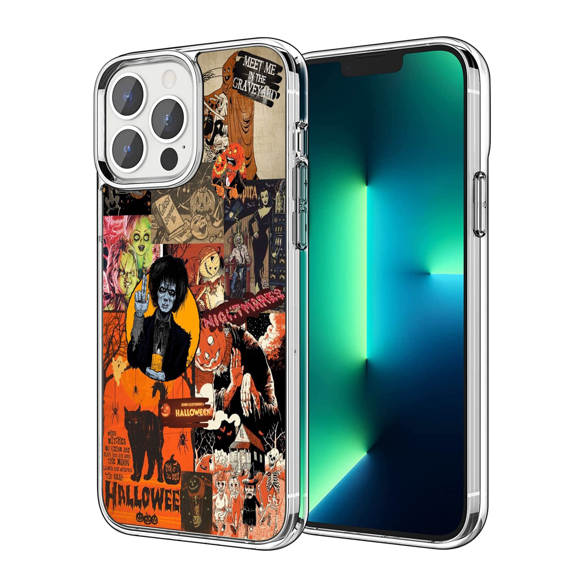 Compatible with iPhone 14 Pro Max Case, Halloween Collage Mystical Art Retro Aesthetic Pumpkin Clear Case Sotf TPU Shockproof Protective Cover Case