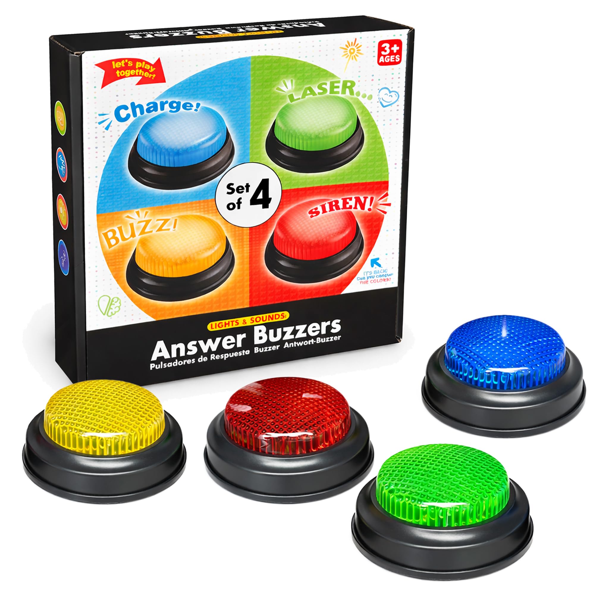 Answer Buzzers Set of 4 – Quiz Buzzers for Trivia Games, Classroom Activities, Family Game Night