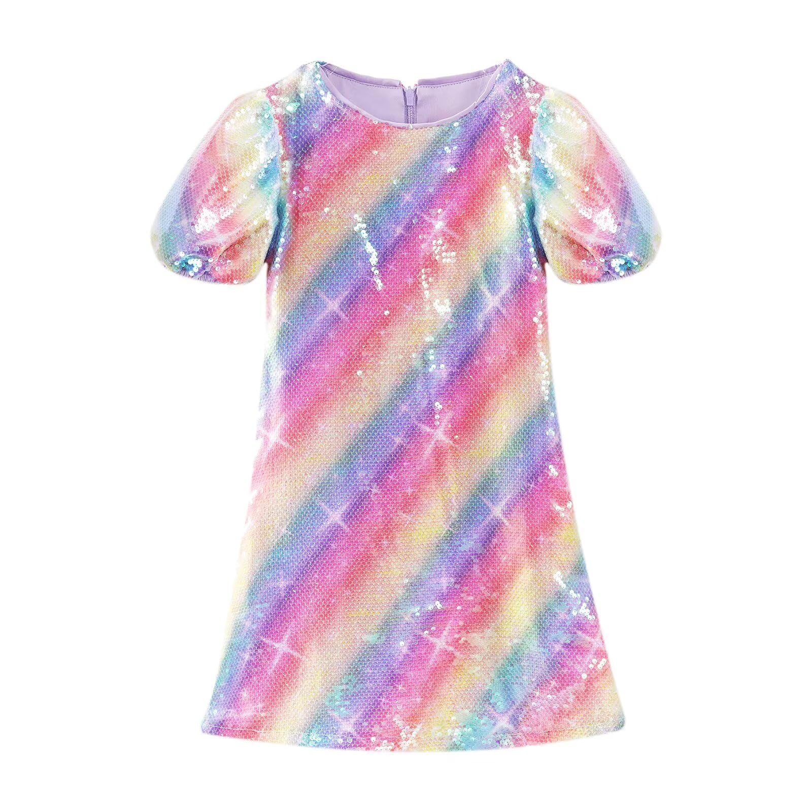 WELAKEN Girls Sparkly Sequin Dress Puff Sleeve for Kids Party Birthday