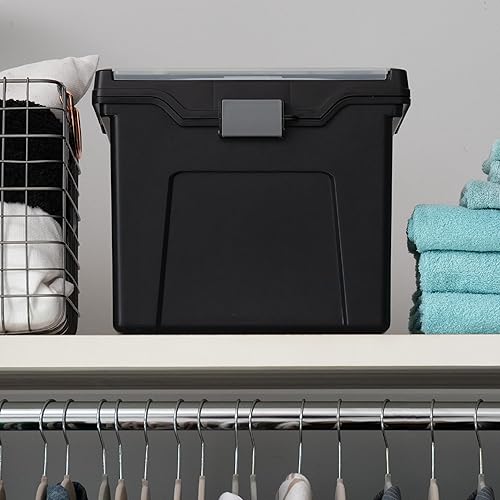 Miniatura 8 de IRIS USA - Caja de archivos portátil tamaño carta con tapa organizadora integrada y asa para carpetas colgantes paquete de 4 grande negro