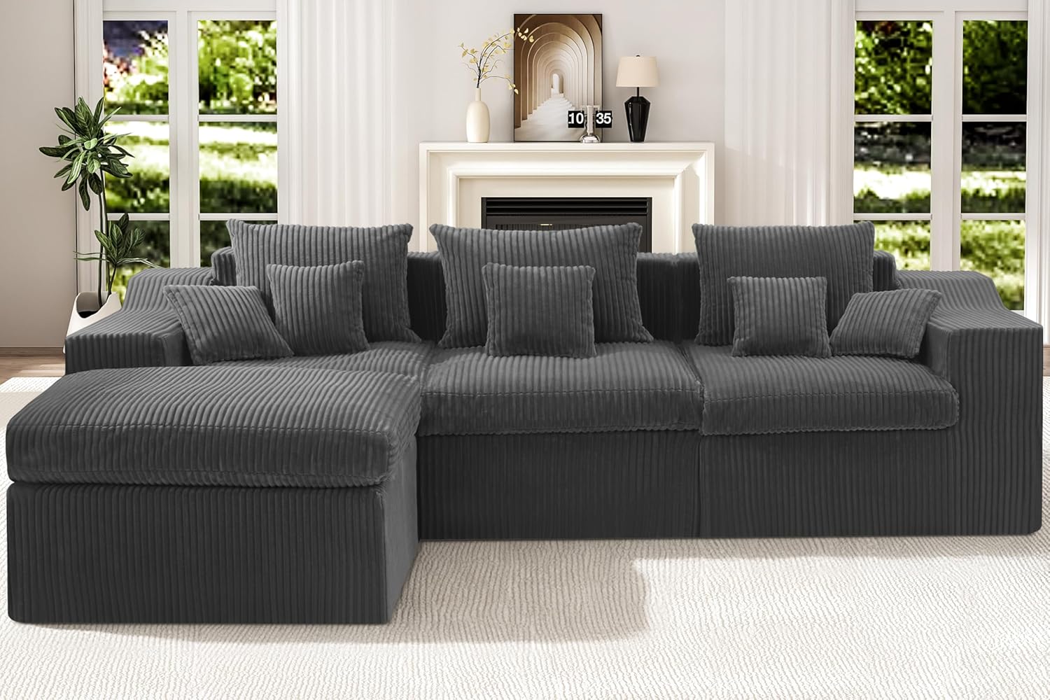 101" Modular Couch Sectionals with Ottoman, Big Comfy Cloud Couches, L Shaped 4 Seat Modular Sectional Sofa, Sectional Double Cushion Couches with Deep Seat for Living Room,No Assembly Required (Grey)