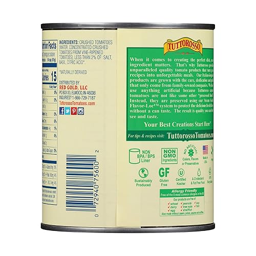 Miniatura 9 de Tuttorosso Tomates triturados con albahaca, sin gluten y receta vegetariana, latas de 15 onzas, paquete de 12