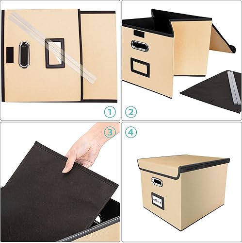 Vista 186 de Huolewa Cajas organizadoras de archivos con tapas, plegables de lino para colgar y almacenar con tobogán de plástico para oficina/decoración/hogar