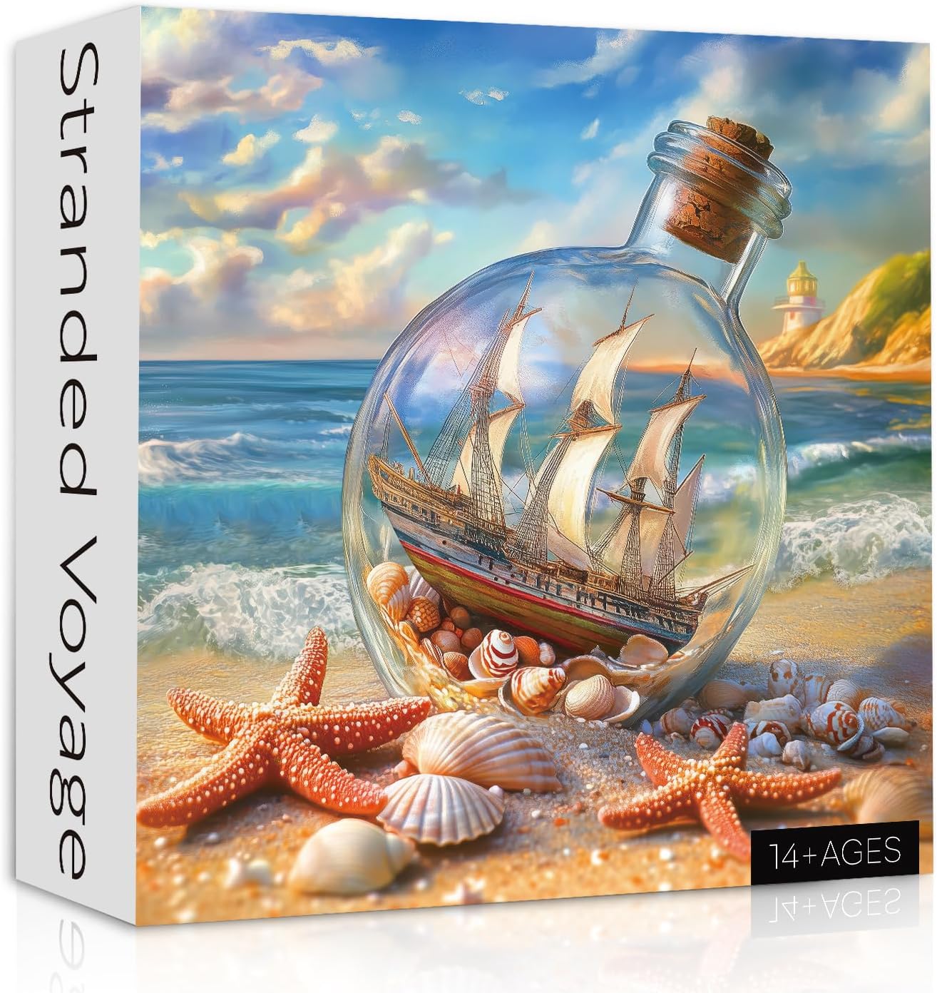 Beach Puzzles for Adults 1000 Pieces, Seashells Jar Sailboat Art Jigsaw Puzzles, Summer Ocean Starfish Puzzle as Home Wall Art