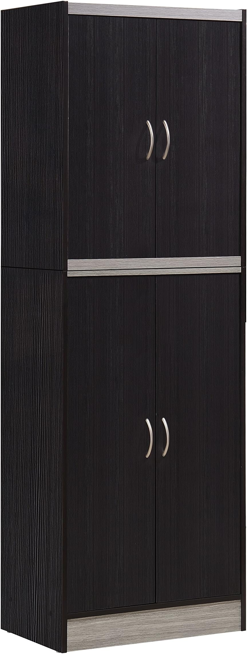Hodedah HI224 CHOCO 4 Door Pantry, Chocolate/Grey, 1", Wood