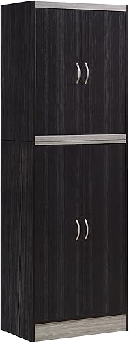 Miniatura 15 de Hodedah Despensa de cocina de 4 puertas con cuatro estantes, color blanco Blanco,Gris chocolate,Hayedo,Roble gris,Haya