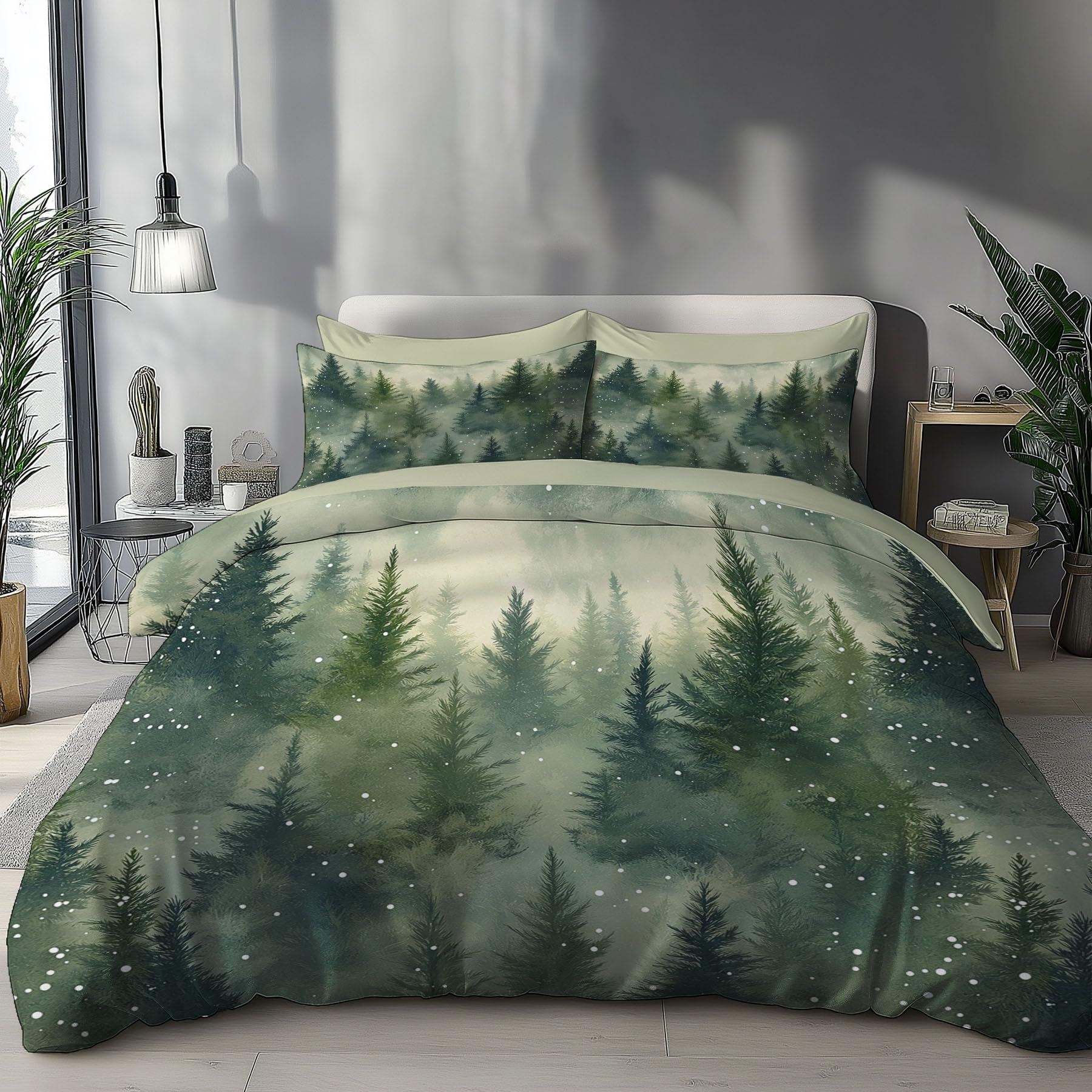 Parure de lit forêt enneigée 200x200cm contre les nuits agitées