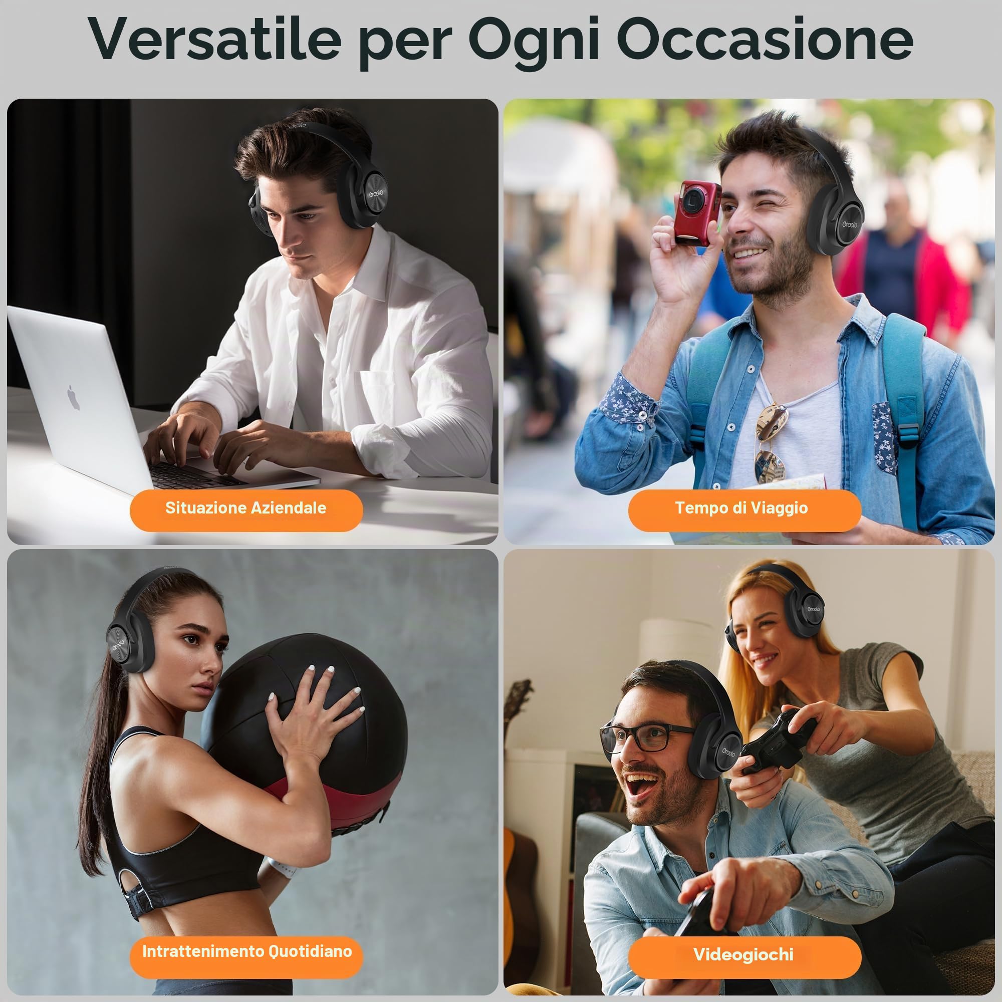 oraolo Cuffie Bluetooth Over Ear Wireless Headphone