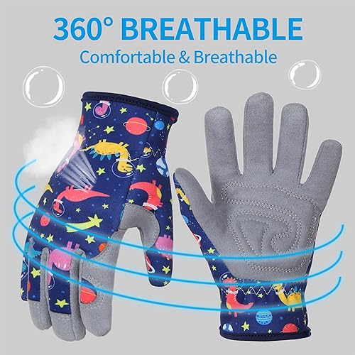 Miniatura 5 de Baidast Guantes de jardinería para niños (10 a 12 años), guantes de jardín para niños, a prueba de espinas para excavar, plantar, podar