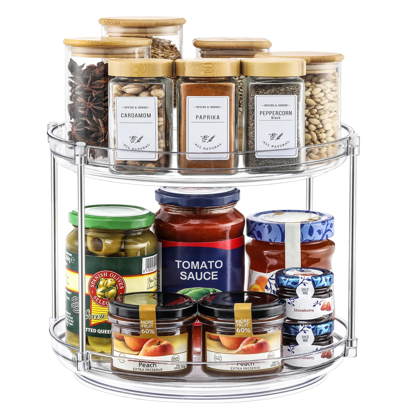 Photo 1 of 2 Tier Non-Skid Acrylic Lazy Susan Turntable Organizer - Rotating Spice Rack - Spinning Organization Tray for Kitchen, Pantry, Countertop, Closet, Bathroom, Vanity, Medicine Cabinet Organizing, 9.25''