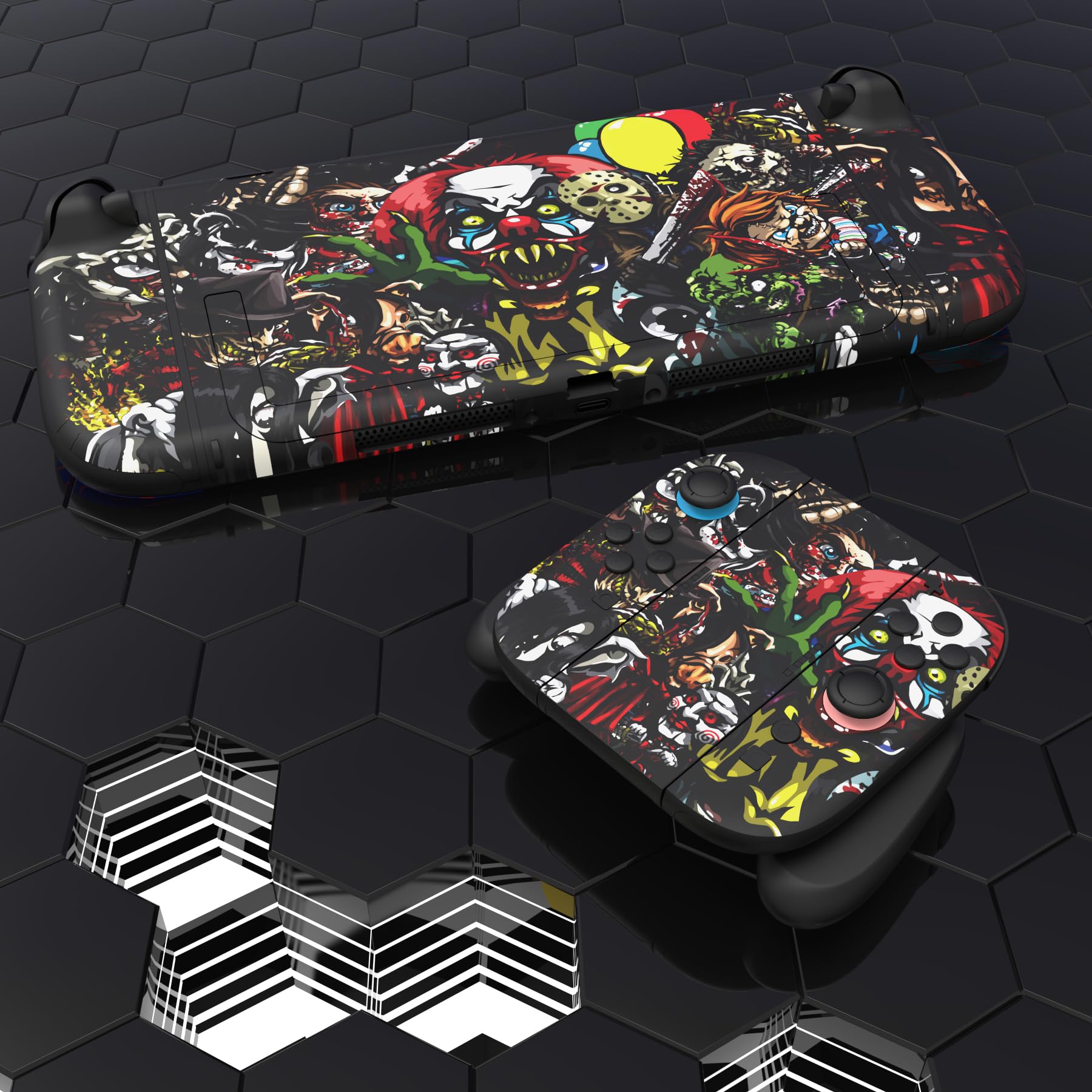 PlayVital 2 Sets de Fundas Adhesivas de Vinilo para Nintendo Switch 2 (2025), Pegatinas Personalizadas para Consola, Grips, Dock y Agarre, Protector Decorativo Completo (Fiesta de Miedo) — view 7