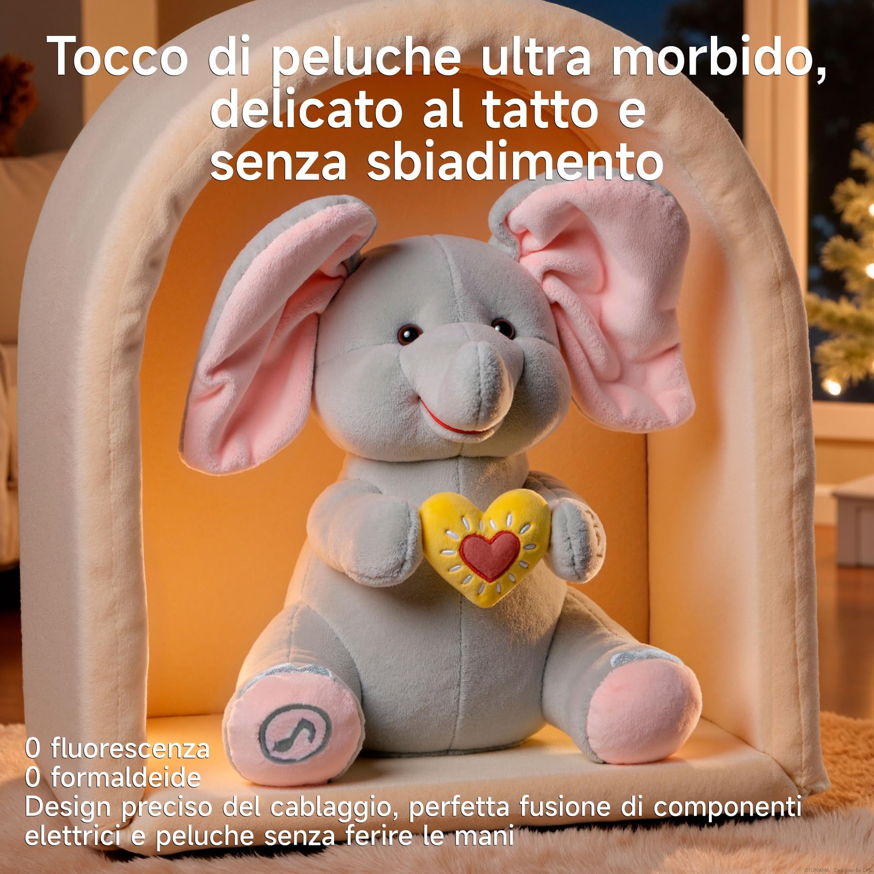 Elefante di Peluche Elettrico Animato con Orecchie Mobili e Musica, Regalo per Bambini