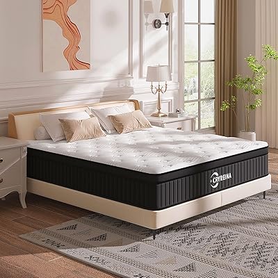 Queen Mattress 12 inch, Hybrid Mattress in a Box, Individually Pocket Springs, Medium Firm Feel for Pressure Relief, Breathable Comfort, CertiPUR-US Certified, Gray&White