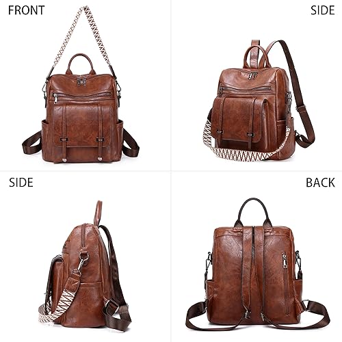 Miniatura 4 de Mochila de piel sintética para mujer, mochila de moda para mujer, color marrón, tamaño mediano, bolsas de hombro convertibles, adecuadas para ir