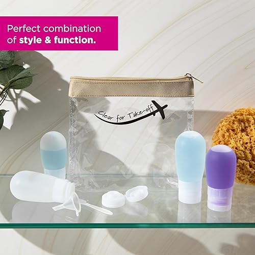 Miniatura 4 de MIAMICA Botellas de viaje y neceser de viaje compatibles con la TSA, incluye 12 piezas, 7.55 pulgadas de largo x 7.4 pulgadas de ancho x 1.8