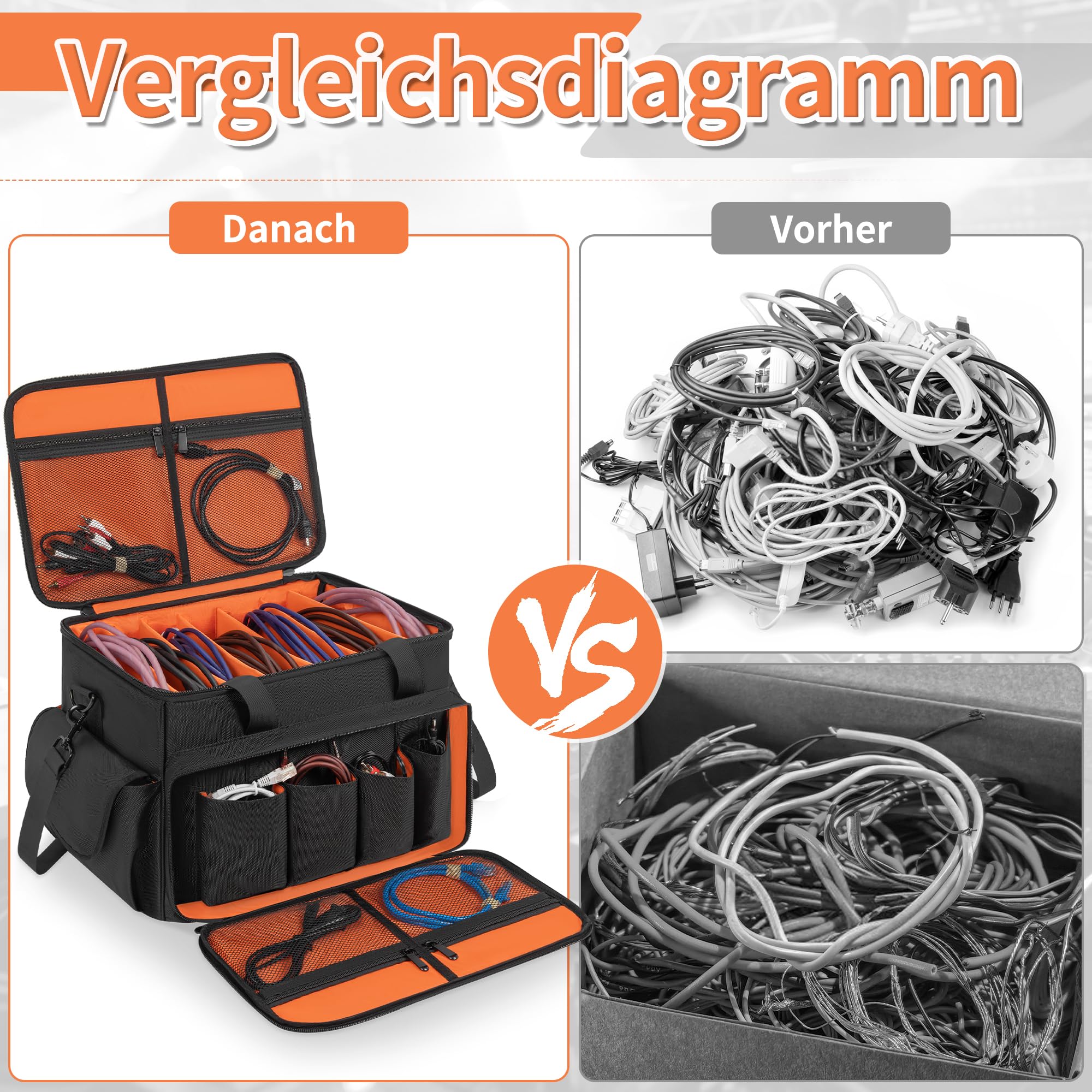 DJ Tasche, 1680D Nylon DJ Gigbag mit Abnehmbaren Trennwänden und Boden, DJ Kabel Organizer Tasche für Professionelle DJ Ausrüstung, Musikinstrumente und Zubehör, Orange (Mittlere)