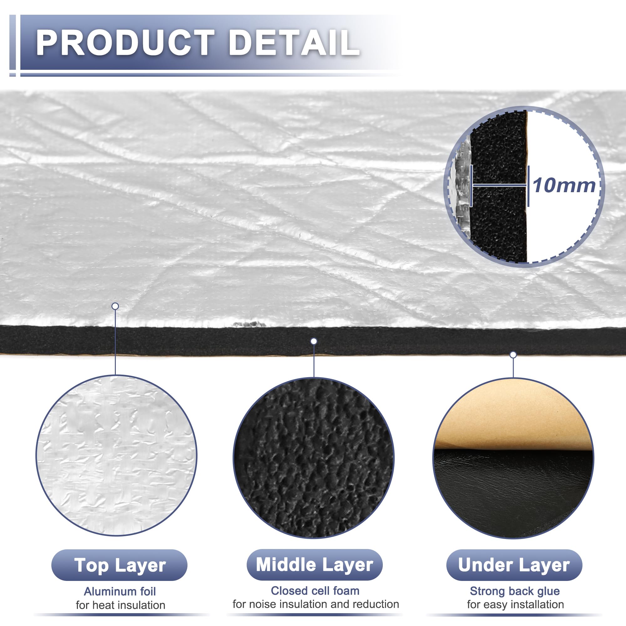 MODIGT 20-Sheet Car Sound Deadener Mat - 10mm Thick Self-Adhesive Noise & Heat Insulation