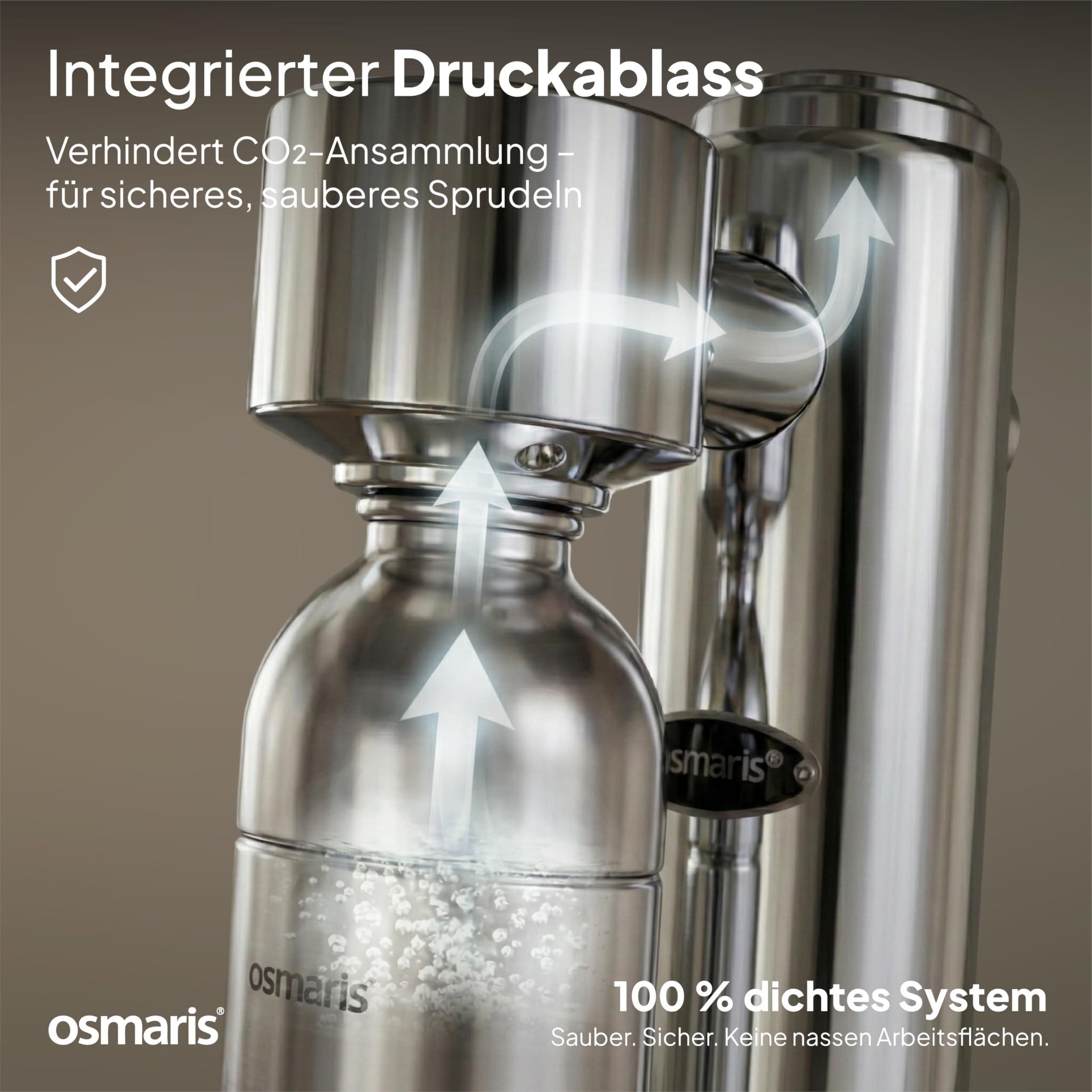 Wassersprudler aus hochwertigem Edelstahl - Design Soda Maker inkl. 2x 1,1 L Edelstahlflaschen - geschmacksneutral & 100% dicht - Sprudelwasser Maschine mit Druckablassventil für moderne Küchen