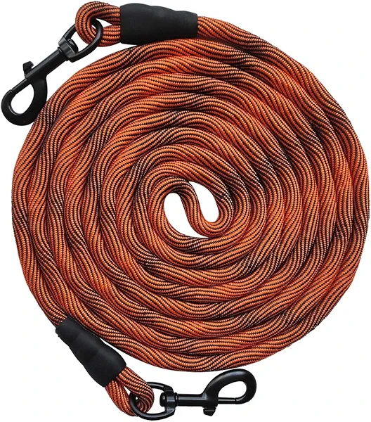BTINESFUL Tie-Out Check Cord Long Rope Dog Leash, 8ft 12ft 20ft 30ft 50ft Recall Training Lead Leash- Great for Large Medium Small Dogs Training, Playing, Camping, or Backyard (30ft, Orange Black)