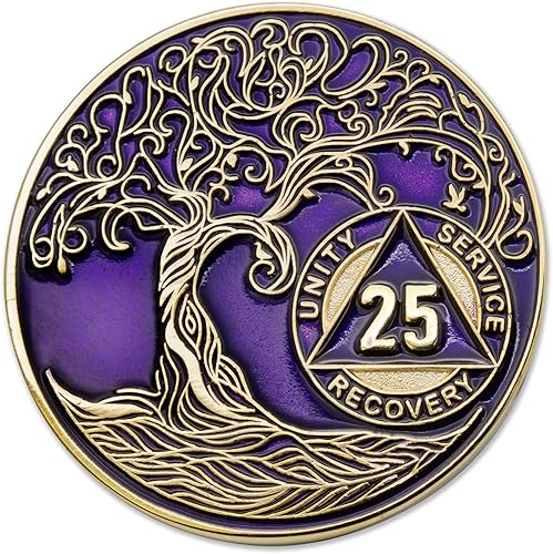 Miniatura 218 de Medallón/Ficha/Ficha de Recuperación AA Sobriety Mint de 2 Años, Árbol de la Vida Retorcido, Dorado - Negro