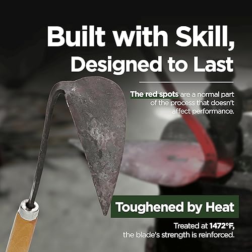 Miniatura 4 de Original Homi - Azada de mano zurda, herramienta de jardín tradicional coreana hecha a mano para deshierbar y plantar con acero forjado y mango de