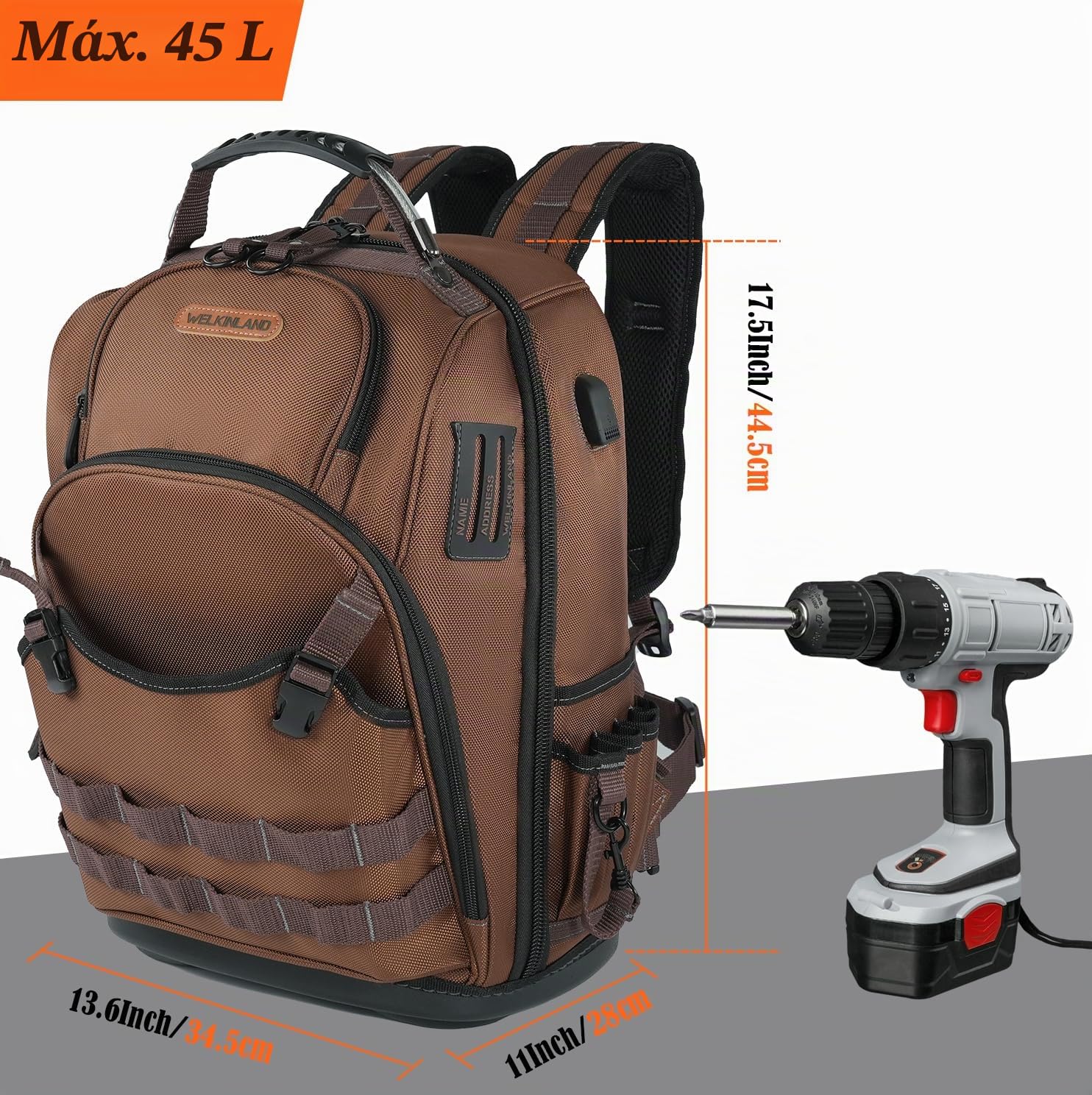 WELKINLAND - Mochila HVAC de 70 bolsillos, mochila de herramientas de electricista resistente, mochila de herramientas de fondo duro para hombres, mochilas de herramientas impermeables para