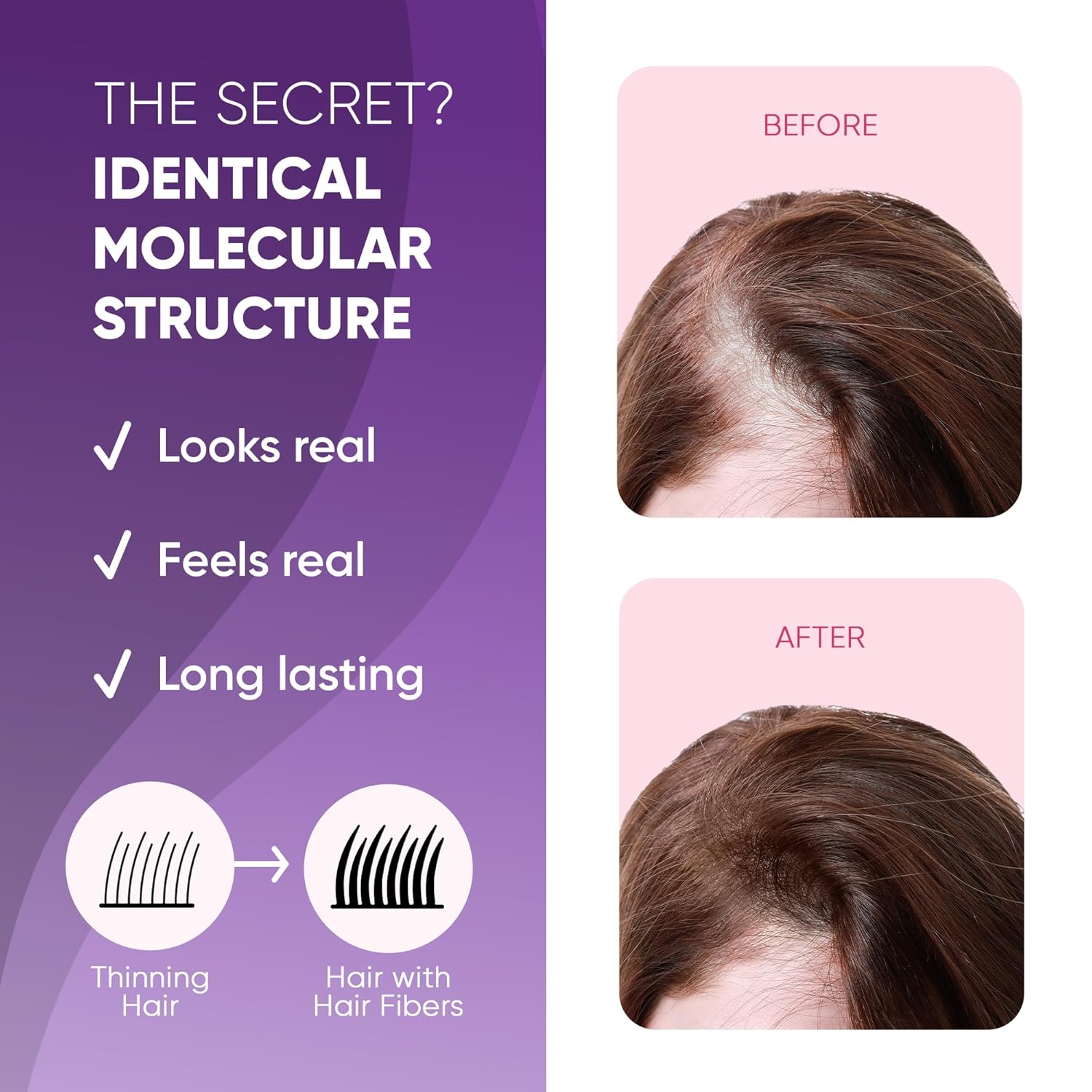 GBG Hair Fibers for Thinning Hair & Bald Spots (Black) - 25g Bottle - Conceals Hair Loss - Instant Cover Up & Volume in 30 Seconds, Hair Powder for Women & Men - Cruelty Free - Image 3