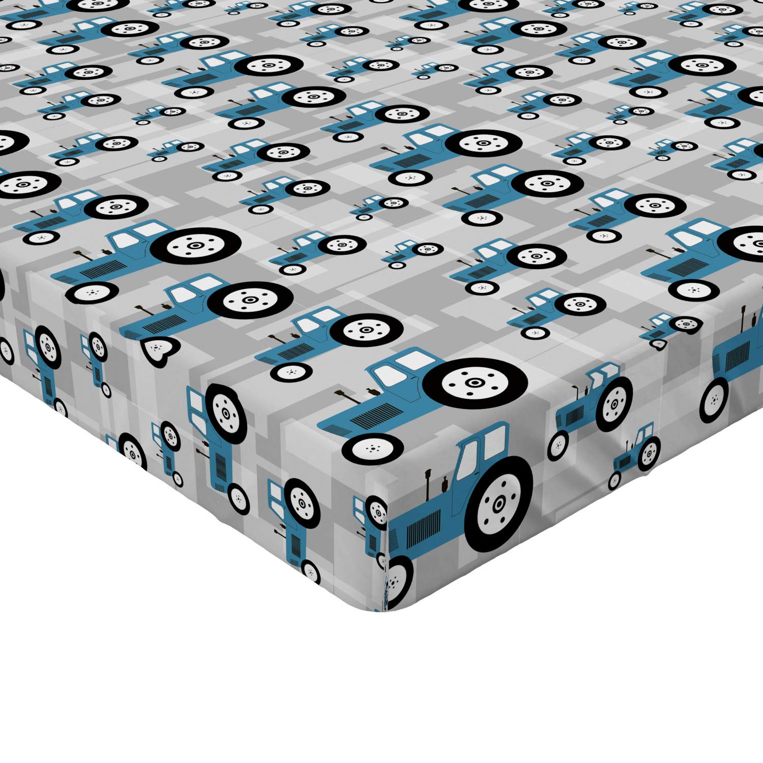 Ambesonne Farm Fitted Sheet, Tractor Trucks Industrial Machines Harvester Agriculture Wheels Village, Bed Cover with All-Round Elastic Deep Pocket for Comfort, Twin XL Size, Sea Blue and Pale Grey