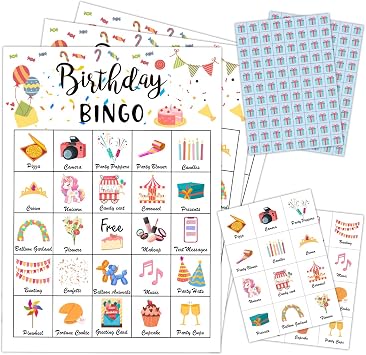 Birthday Party Bingo Game Cards24 Players, Birthday Bingo Card for Family Friend Adult, Large Group Holiday Party Activity Favor Decoration Supplies -002