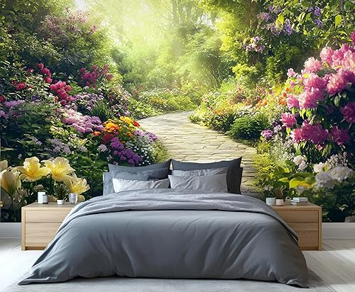 Mural de pared 3D de pintura al óleo para jardín, mural de pared 3D de jardín de cabaña europea, mural de papel tapiz de bosque que explota de