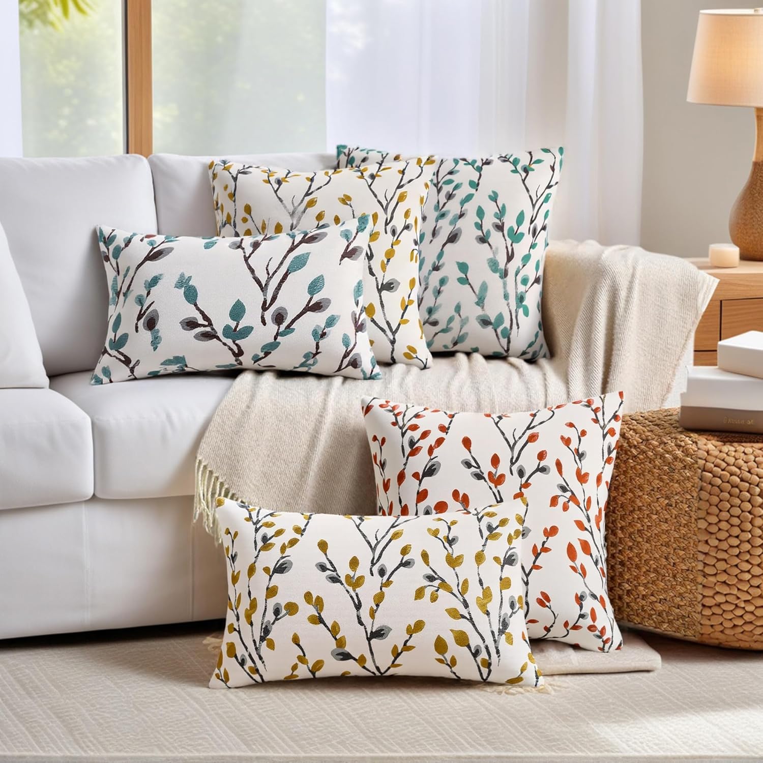 uxcell 2 Pcs Classical Embroidery Jacquard Teal Decoration Throw Pillow Cover Pattern Pillow Cases for Outdoor Indoor 20 x 20 Inch Yellow Flower