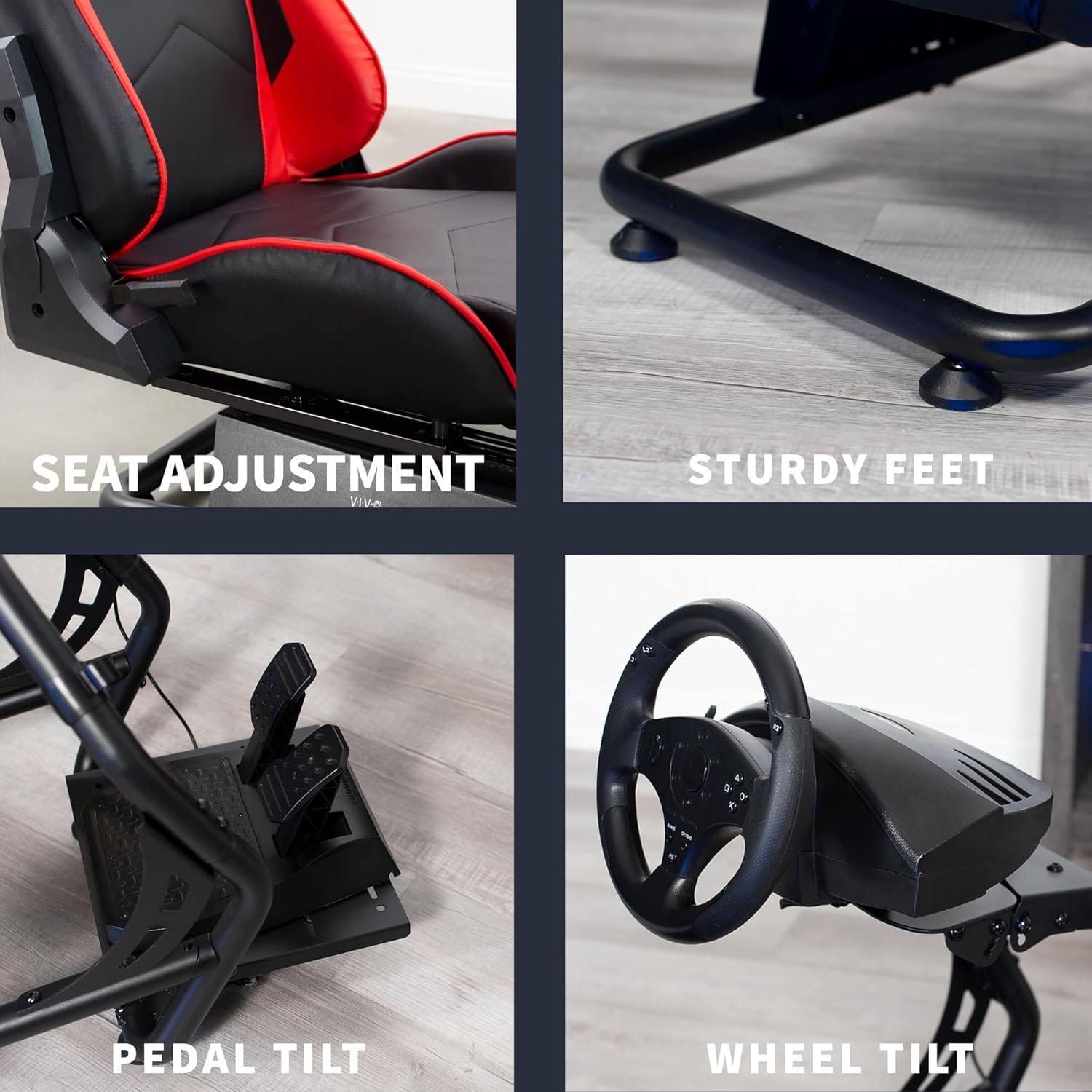 81mEiF71RLL._AC_SL1500_ VIVO Racing Simulator Cockpit with Wheel Stand, Gear Mount, Chair and Frame Only, Fits Logitech, Thrustmaster, Fanatec, Compatible with Xbox One, PlayStation, PC Video Game, Red Stripe, STAND-RACE1B