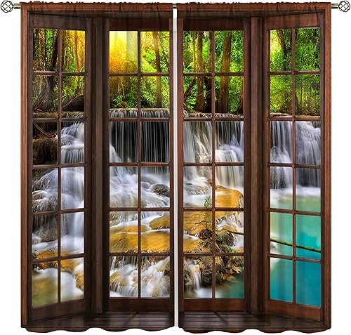 Miniatura 1 de Cortinas de bosque, bosque natural, cascadas, paisaje, rústico, estilo granja, bolsillo para barra, cortinas insonorizadas para ventana para