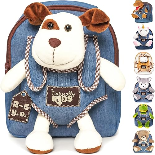 Naturally KIDS Mochila pequeña con juguete de peluche de perro de peluche Mochila para niños pequeños para niños Juguetes para niños de 3 años