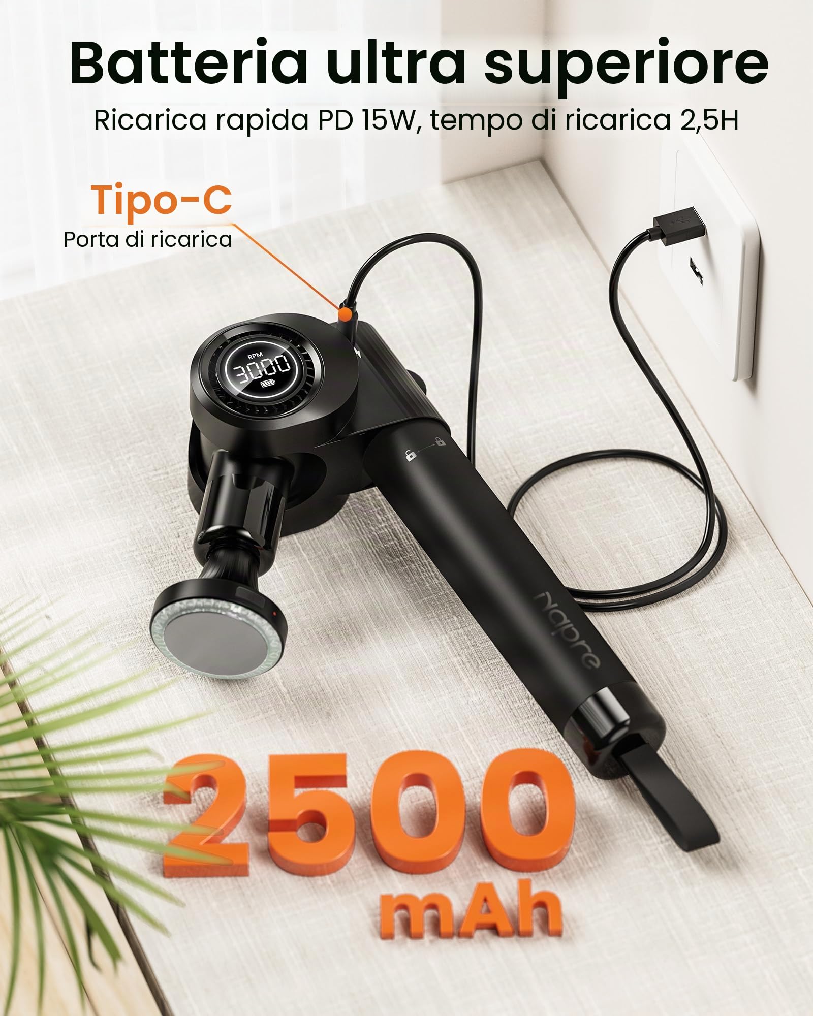 Pistola massaggiatrice con funzione riscaldamento e fototerapia rossa,Massage Gun Pistola Massaggiatrice con prolunga, Massaggiatore a percussione per relax di spalle/corpo/schiena,32 velocità