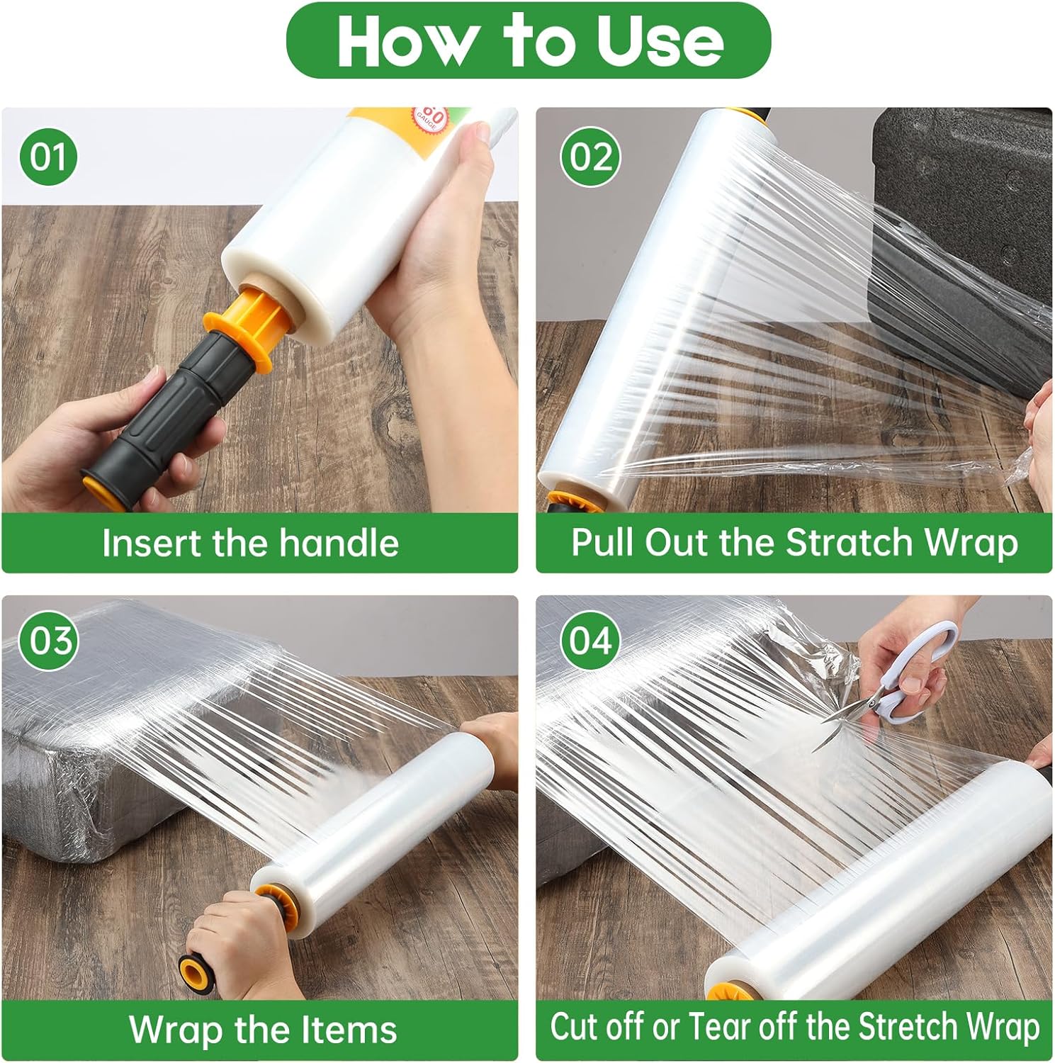 4 Rolls Stretch Wrap 15"x1000 Feet Stretch Film Shrink Wrap Packing Moving Suppliers for Shipping Moving Suppliers Packing Pallet Wrapping Surface Protection 60 Gauge (4 Rolls)
