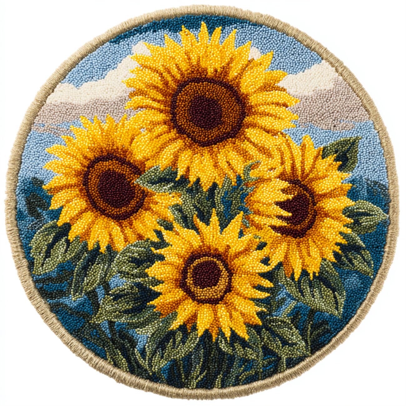 Kitquiver Flowers Latch Hook Kits Sunflower Flowers Latch Hook Kit for Beginners，Tapestry Carpet Latchs Set for Adults Self Knotting Set DIY Craft Kits 50x50cm