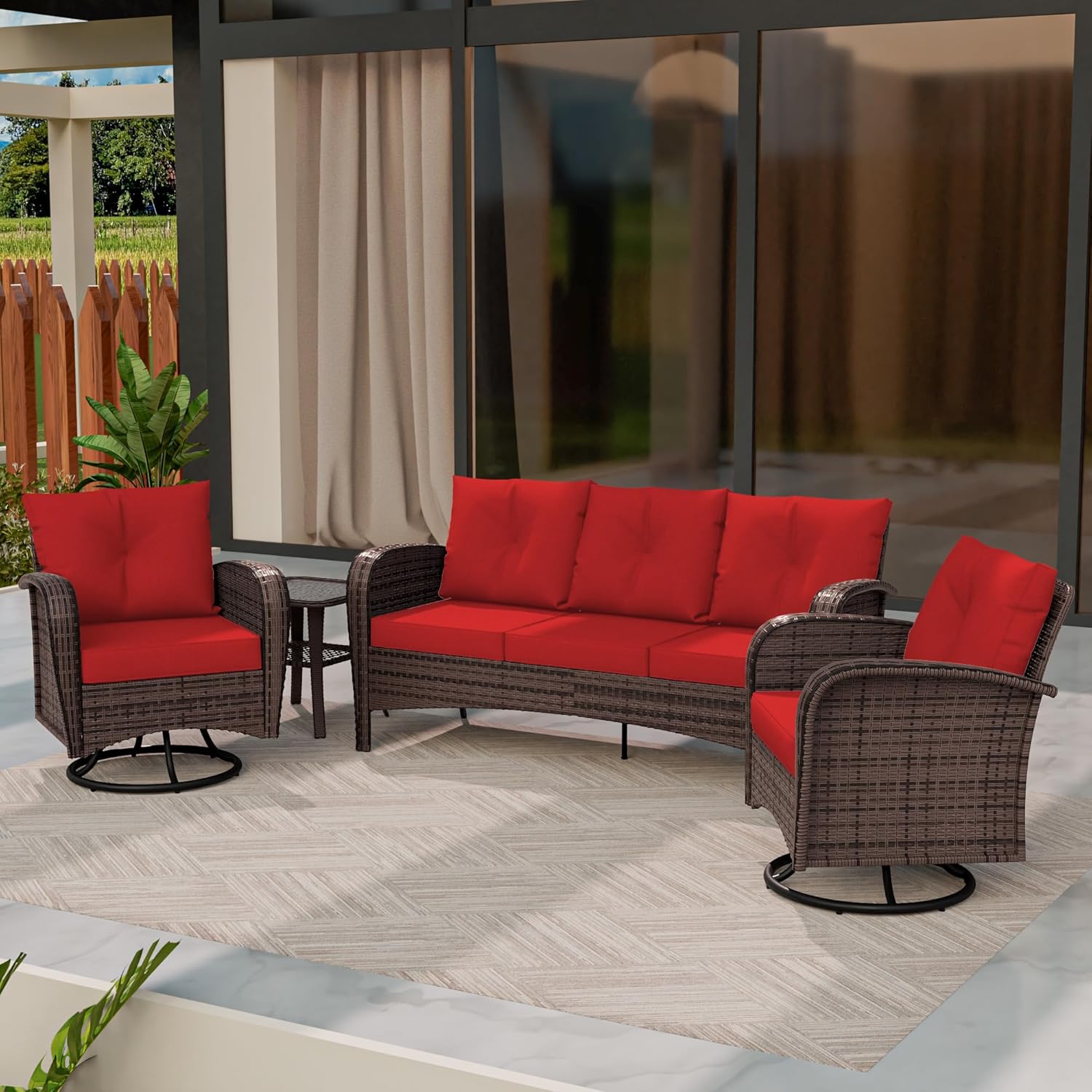 Patio 3-Seater Sofa, PE Wicker Outdoor Lounge with Thick Removable Cushions, Rust-Proof Steel Frame, 900LBS Capacity, Blue